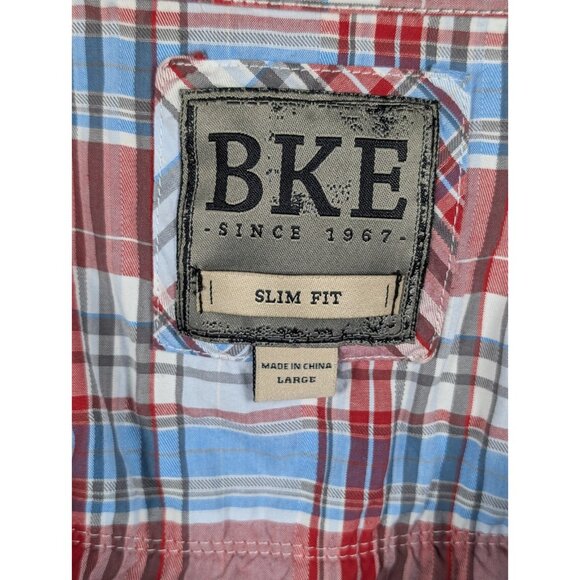 BKE Plaid Pearl Snap Long Sleeve Shirt Mens Large Blue Red Western Y2K Buckle - Picture 3 of 4